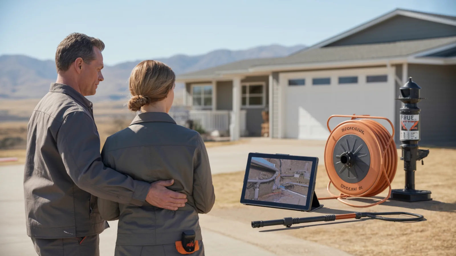 Sewer inspection equipment staged at a Colorado Springs residence